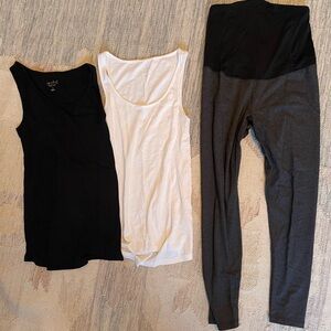 Ingrid & Isabel Maternity SET OF 3! Black and White Tank Tops with Gray Leggings